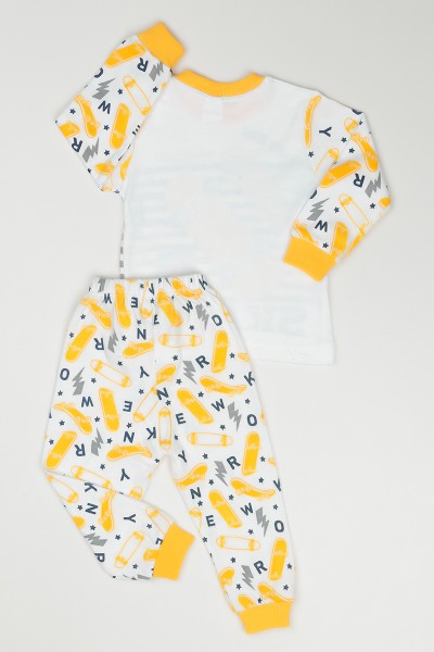Sarı (1-3 Yaş) Kaykay Baskılı Erkek Çocuk Pijama Takımı 90927