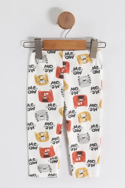 Sarı (1-3 Yaş) Kedi Desenli Raporlu Çocuk Pijama Takım 459399