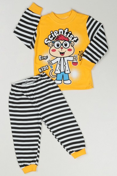 sari-1-3-yas-kimyager-cocuk-baskili-cocuk-pijama-takim-88638