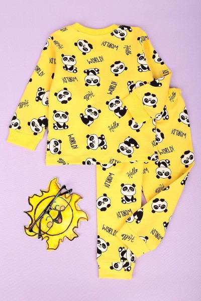 Sarı (1-3 Yaş) Panda Baskılı Erkek Çocuk Takım 148335
