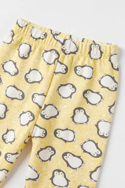 Sarı (1-3 Yaş) Penguen Desenli   Penye Bebek&Çocuk Pijama Takım 500372