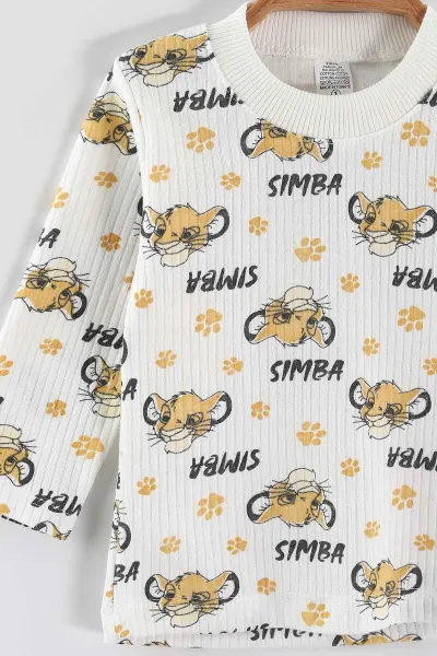 Sarı (1-3 Yaş) Simba Desenli Raporlu Çocuk Pijama Takım 459395