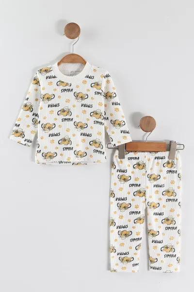 Sarı (1-3 Yaş) Simba Desenli Raporlu Çocuk Pijama Takım 459395