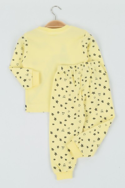 Sarı (1-3 Yaş) Yıldız Taçlı Baskılı Kız Çocuk Pijama Takım 132832