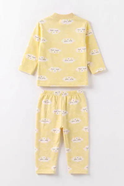 Sarı (1-3 Yaş)Bulut Desenli Çocuk Pijama Takımı 477371