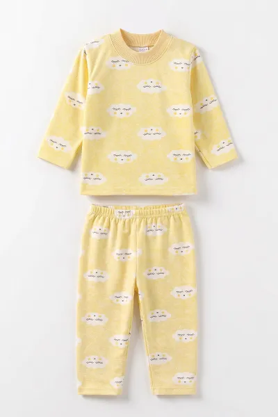 Sarı (1-3 Yaş)Bulut Desenli Çocuk Pijama Takımı 477371