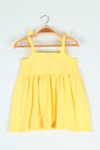 Sarı (1-4 yaş) Askılı Fiyonklu Kız Çocuk Elbise 117663