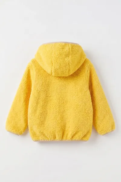 Sarı (1-8 Yaş)  Nakışlı Kapüşonlu Kanguru Cepli Yarım Fermuarlı Kuzu Kız &Bebek Çocuk Sweatshirt 497456