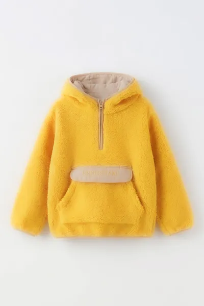Sarı (1-8 Yaş) Understand Nakışlı Kapüşonlu Kanguru Cepli Yardım Fermuarlı Kuzu Erkek Bebek&Çocuk Sweatshirt 496315