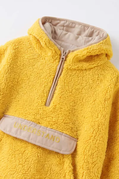 Sarı (1-8 Yaş) Understand Nakışlı Kapüşonlu Kanguru Cepli Yardım Fermuarlı Kuzu Erkek Bebek&Çocuk Sweatshirt 496315