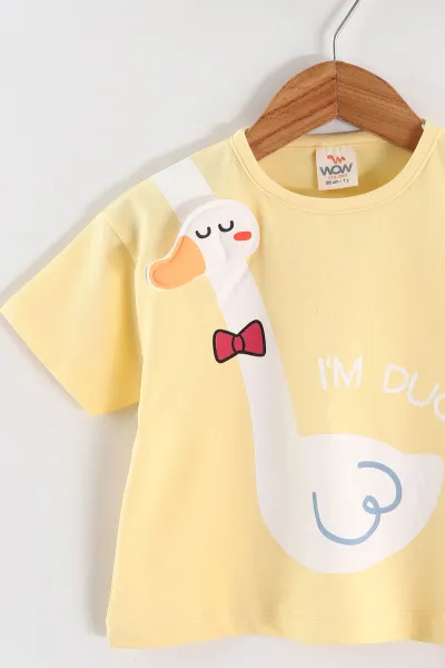 Sarı (1-4 Yaş)Duck Baskılı Şortlu Kız Çocuk Takım 464267