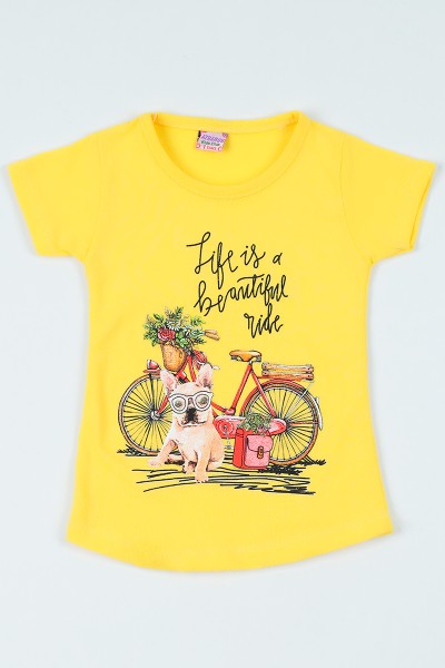 Sarı (1-6 yaş) Bisiklet Baskılı Kız Çocuk Tişört 107014