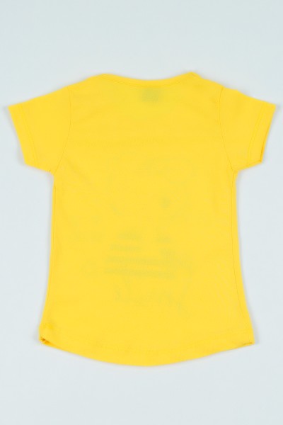 Sarı (1-6 yaş) Gözlüklü Kedi Baskılı Kız Çocuk Tişört 106955
