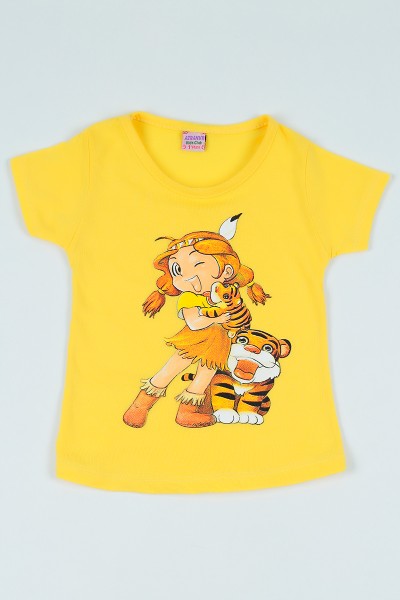 Sarı (1-6 yaş) Kız ve Aslan Baskılı Kız Çocuk Tişört 106856