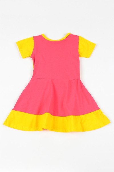 Sarı (2-10 yaş) Minnie Mouse Pul İşlemeli  Önü Kurdeleli Kız Çocuk Elbise 108681
