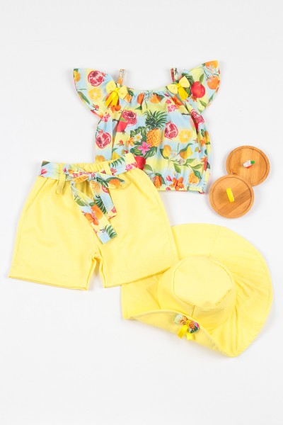 sari-2-5-yas-sapkali-beli-lastikli-kiz-cocuk-sortlu-ikili-takim-108751
