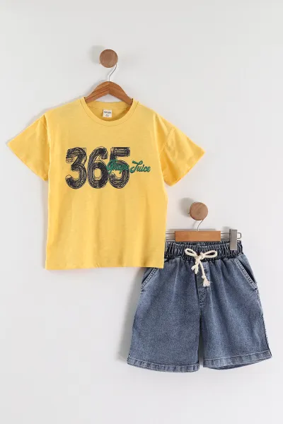 Sarı (2-9 Yaş)365 Baskılı Kot Şortlu Erkek Çocuk Yazlık Takım 460665