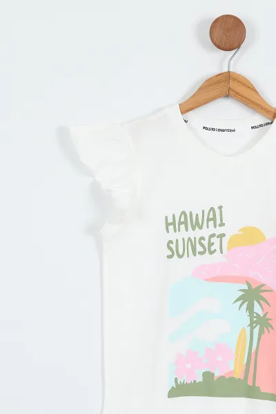Sarı (3-10 Yaş)Hawaii Baskılı Müslin Keten Şortlu Kız Çocuk Takım 357325