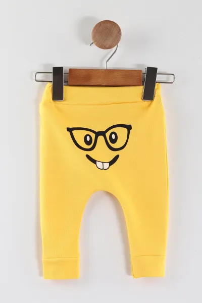 Sarı (3-12 Ay)Emoji Baskılı Manşetli Unısex Tek Alt 452182