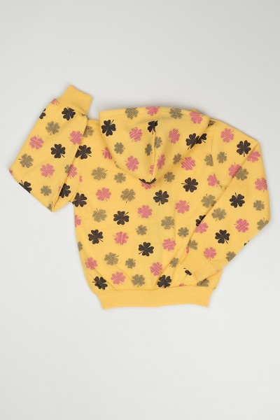 Sarı (3-12 Yaş) Baskılı Kapüşonlu Kız Çocuk Sweatshirt 90785