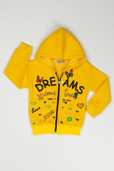 Sarı (3-12 Yaş) Dreams Baskılı İçi Şardonlu Kız Çocuk Sweatshirt 90853