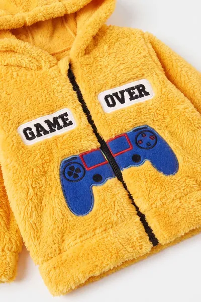 Sarı (3-24 Ay) Game Over Nakışlı Fermuarlı ve Kapüşonlu Erkek Bebek Peluş Takım 497125