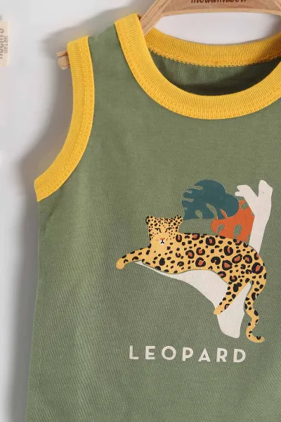 Sarı (3-6 Ay) Leopar Baskılı Çıtçıtlı Erkek Bebek 3'lü Tulum 468749