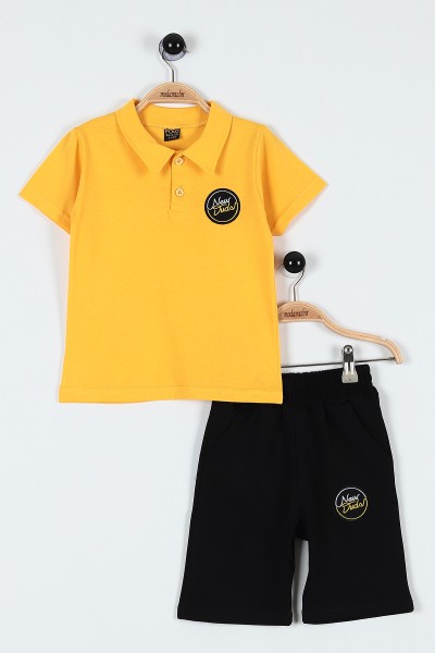 Sarı (3-6 Yaş) New Duds Nakışlı Yakalı Düğme Detaylı Erkek Bebe Takım 183593