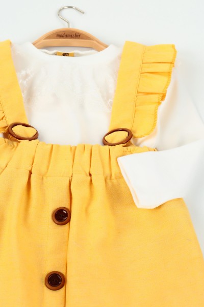 Sarı (3-7 yaş) Dantelli Salopet Kız Çocuk Takım 125381