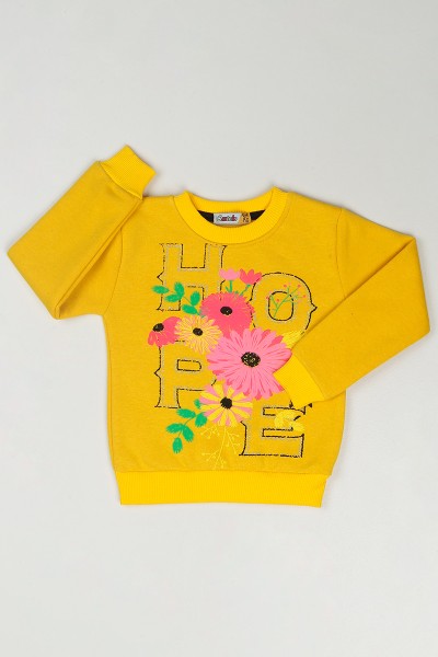 Sarı (3-7 Yaş) Hope Baskılı Çiçekli Kız Çocuk Sweatshirt 86552