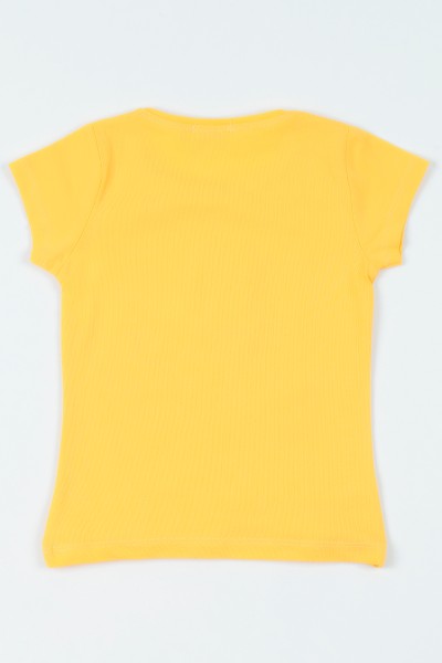 Sarı (3-7 yaş) Kız ve Ayıcık Baskılı Kız Çocuk Tişört 107858
