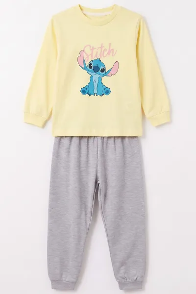 Sarı (3-8 Yaş) Karakter Baskılı İnterlok Kumaş Kız Çocuk Pijama Takım 491059