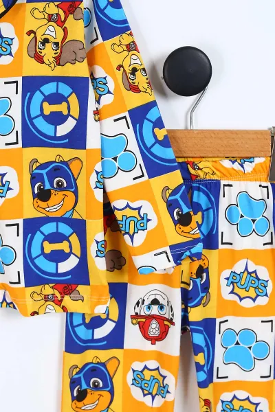 Sarı (3-8 Yaş)Pati  Baskılı Ön Düğmeli Erkek Çocuk Pijama Takım 337872