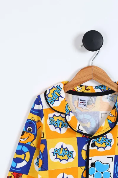 Sarı (3-8 Yaş)Pati  Baskılı Ön Düğmeli Erkek Çocuk Pijama Takım 337872
