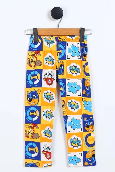 Sarı (3-8 Yaş)Pati  Baskılı Ön Düğmeli Erkek Çocuk Pijama Takım 337872