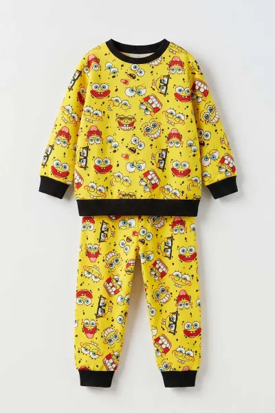 Sarı (4-10 Yaş) Desenli 2 İp Erkek Çocuk Pijama Takım 483318