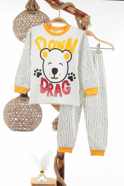 Sarı (4-6 Yaş) Down Drag Baskılı Erkek Çocuk pijama Takım 137291