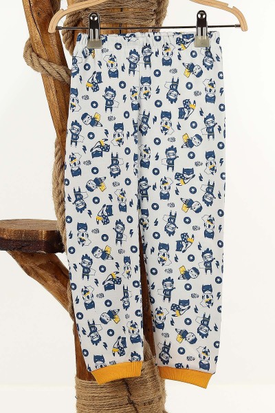 Sarı (4-6 Yaş) Ekru Kahraman Baskılı Erkek Çocuk Pijama Takım 145164