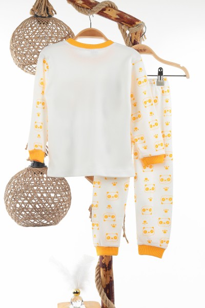 Sarı (4-6 Yaş) Sevimli Panda Baskılı Erkek Çocuk Pijama Takım 137327