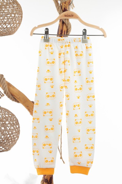Sarı (4-6 Yaş) Sevimli Panda Baskılı Erkek Çocuk Pijama Takım 137327