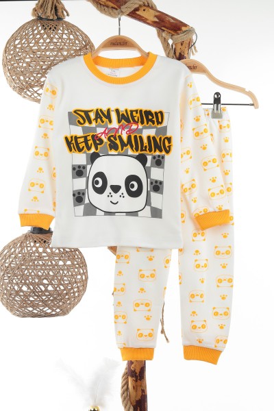 sari-4-6-yas-sevimli-panda-baskili-erkek-cocuk-pijama-takim-137327