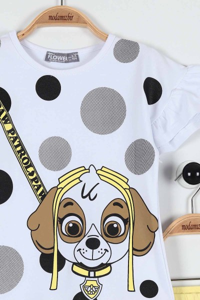 Sarı (4-8 Yaş) Gözlüklü Köpek Baskılı Taytlı Kız Çocuk Takım 183496