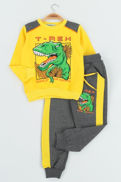 Sarı (4-8 Yaş) T-Rex Dinosaur Baskılı İki İp Erkek Çocuk Takım 137550