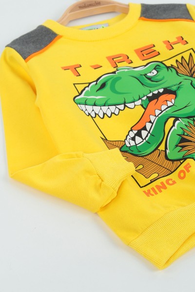 Sarı (4-8 Yaş) T-Rex Dinosaur Baskılı İki İp Erkek Çocuk Takım 137550