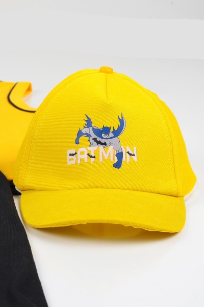 Sarı (5-8 yaş) Şapkalı Batman Baskılı  Erkek Çocuk Kaprili Takım 112398