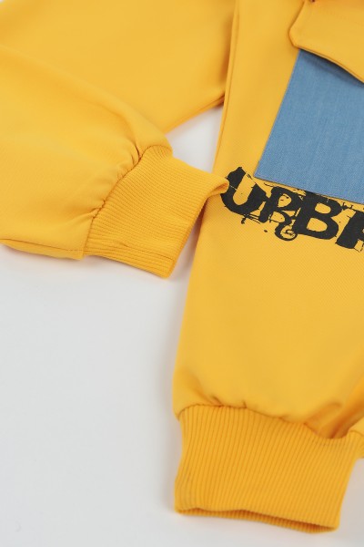 Sarı (5-8 Yaş) Urban Baskılı Cep Detaylı Kapüşonlu Erkek Çocuk İkili Takım 133638