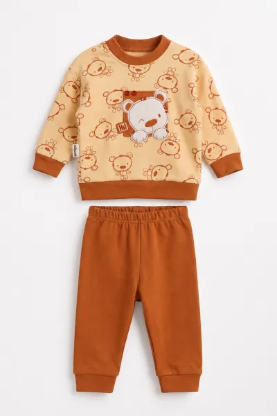 Sarı (6-12 Ay)Ayı Nakışlı Erkek Bebek Takım 476802