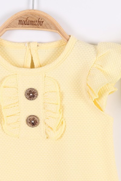 Sarı (6-18 Ay) Güpürlü Düğme Detaylı Kız Bebe Tulum 175395