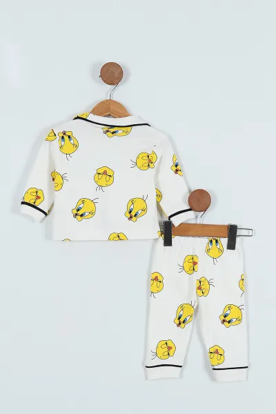 Sarı (6-24 Ay ) Civciv Baskılı Düğme Detaylı Bebe Pijama Takım 251325