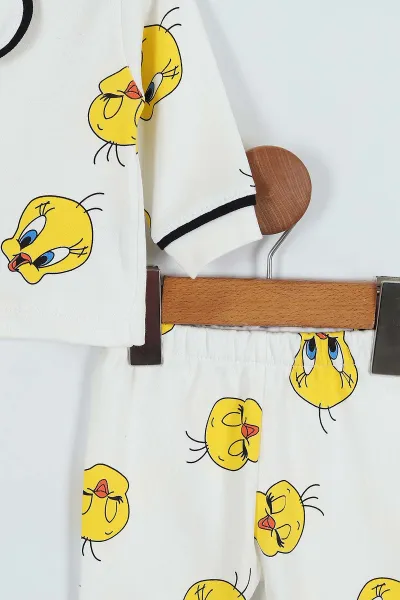 Sarı (6-24 Ay ) Civciv Baskılı Düğme Detaylı Bebe Pijama Takım 251325